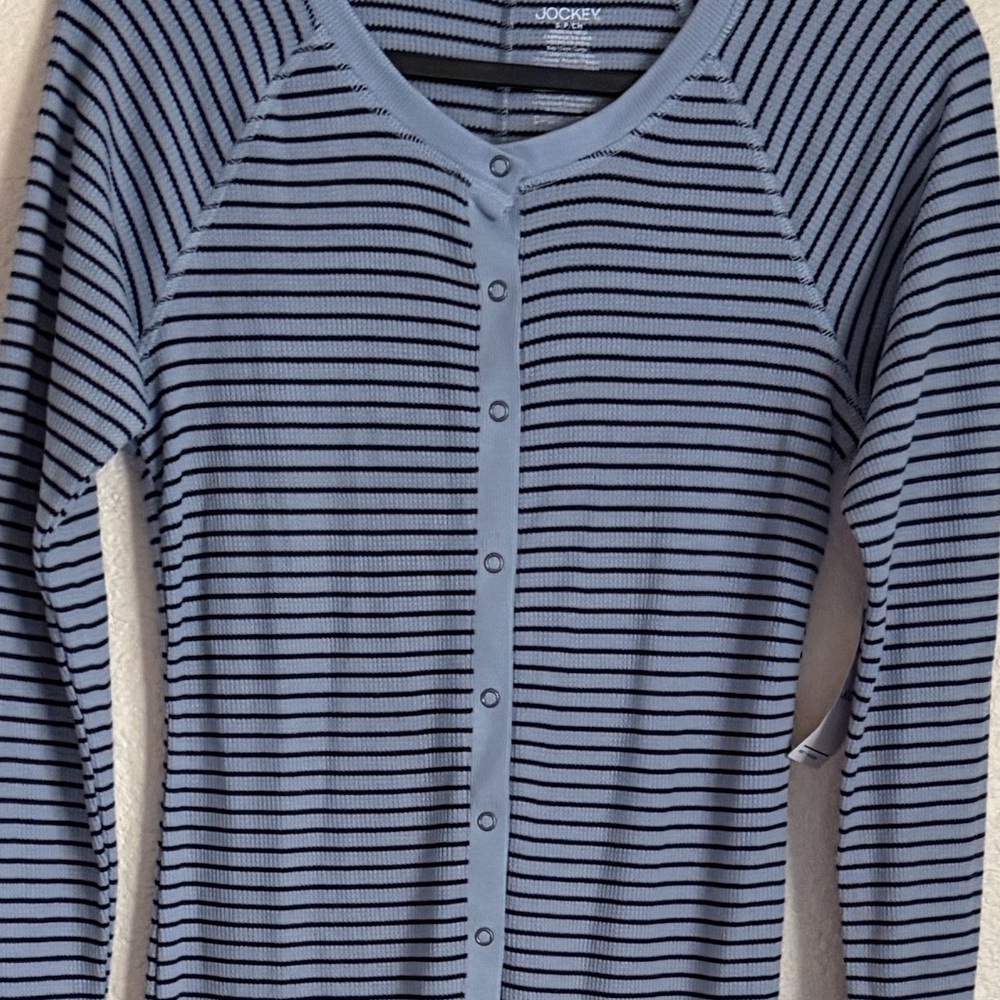 Jockey Women's Loungewear Waffle Union Suit Pajamas S Blue Stripe NEW - Picture 4 of 9